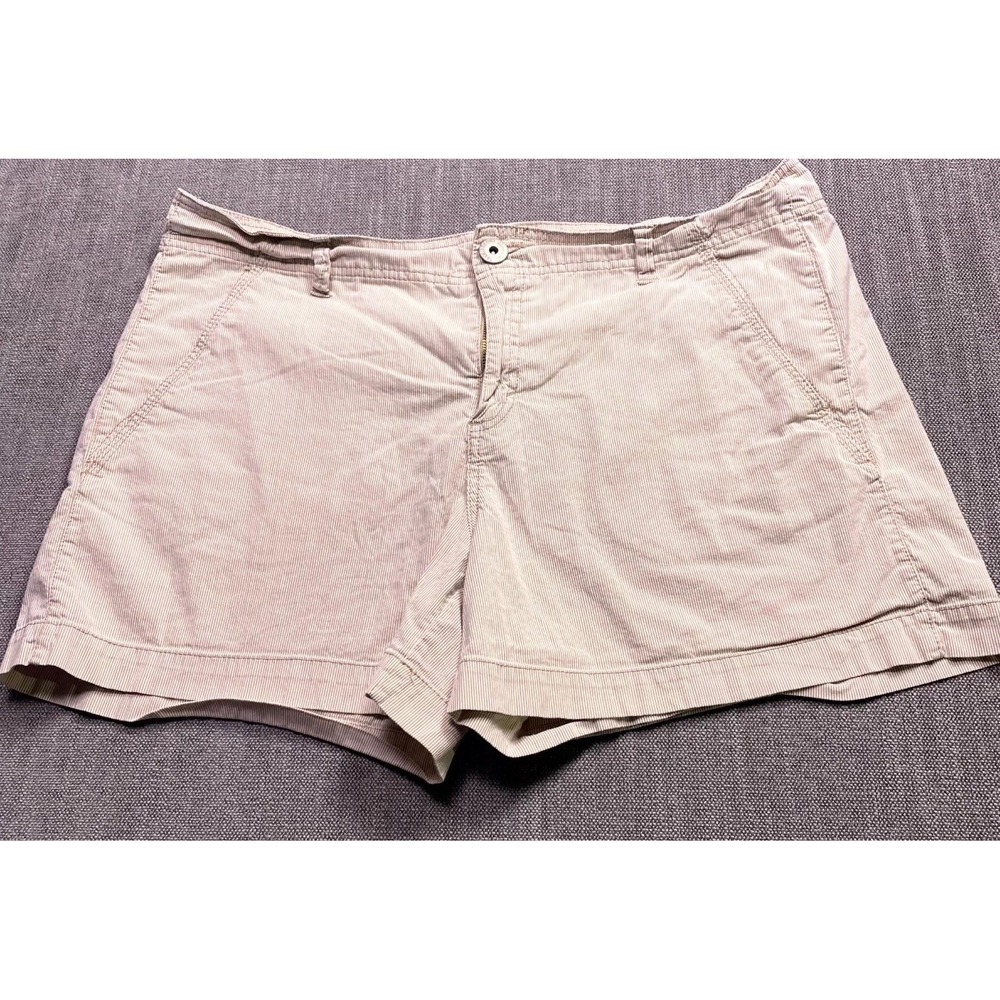Faded Glory Chino Shorts Womens 18 Wash Khaki Striped Cotton Stretch Flat Front